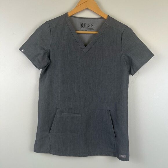 Figs Pacora women's XXS scrub top in Graphite Kangaroo pocket Style W18SW1001 - Picture 2 of 7